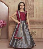 grey embroidered Polyester kids-lehenga-choli