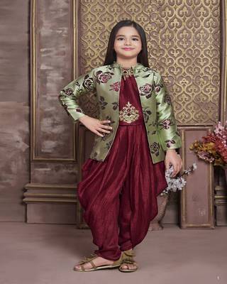 Maroon plain Satin kids-lehenga-choli 1