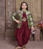 Maroon plain Satin kids-lehenga-choli