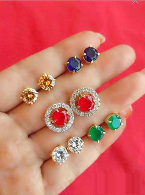M Creation Gold-plated Multi-color 5 In 1 Interchangeable Stud Earrings For Women/girls(ET047_OVAL) 4