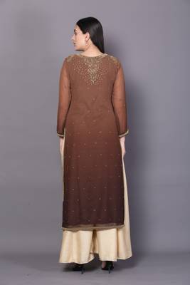 Brown embroidered georgette ethnic-kurtis 1