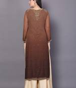 Brown embroidered georgette ethnic-kurtis