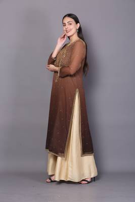 Brown embroidered georgette ethnic-kurtis 2