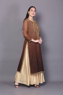 Brown embroidered georgette ethnic-kurtis 3