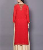 Red embroidered georgette ethnic-kurtis