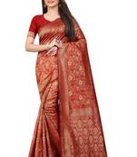 Red woven art silk saree with blouse