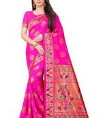 Pink woven art silk saree with blouse