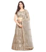 Women'S Champagne Semi Stiched Embroidered Net Lehenga Choli