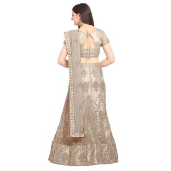 Women'S Champagne Semi Stiched Embroidered Net Lehenga Choli 2