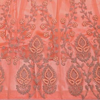 Women'S Peach Semi Stiched Embroidered Net Lehenga Choli 4
