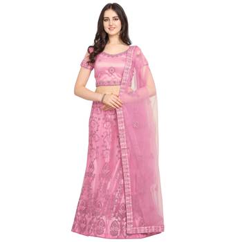 Women'S Pink Semi Stiched Embroidered Net Lehenga Choli 1