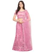 Women'S Pink Semi Stiched Embroidered Net Lehenga Choli
