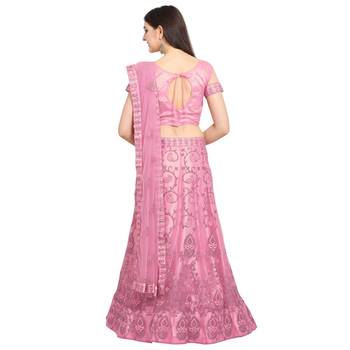 Women'S Pink Semi Stiched Embroidered Net Lehenga Choli 2
