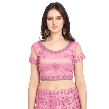 Women'S Pink Semi Stiched Embroidered Net Lehenga Choli 3
