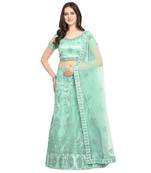 Women'S Seafoam Green Semi Stiched Embroidered Net Lehenga Choli