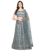 Women'S Grey Semi Stiched Embroidered Net Lehenga Choli