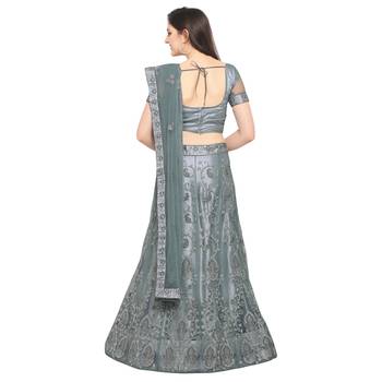 Women'S Grey Semi Stiched Embroidered Net Lehenga Choli 2