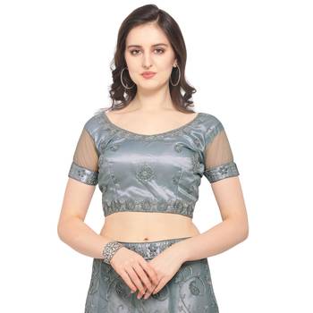 Women'S Grey Semi Stiched Embroidered Net Lehenga Choli 3