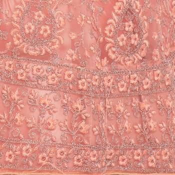 Women'S Peach Semi Stiched Embroidered Net Lehenga Choli 4