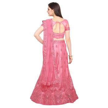 Women'S Pink Semi Stiched Embroidered Net Lehenga Choli 2