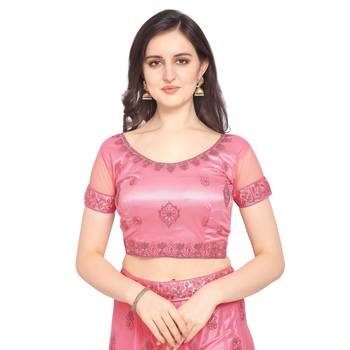 Women'S Pink Semi Stiched Embroidered Net Lehenga Choli 3