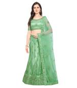 Women'S Light Green Semi Stiched Embroidered Net Lehenga Choli