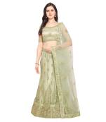 Women'S Olive Semi Stiched Embroidered Net Lehenga Choli