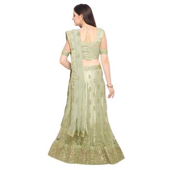 Women'S Olive Semi Stiched Embroidered Net Lehenga Choli 2
