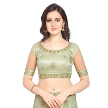 Women'S Olive Semi Stiched Embroidered Net Lehenga Choli 3