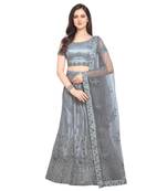 Women'S Grey Semi Stiched Embroidered Net Lehenga Choli