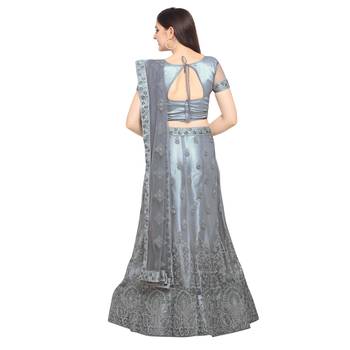 Women'S Grey Semi Stiched Embroidered Net Lehenga Choli 2