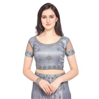 Women'S Grey Semi Stiched Embroidered Net Lehenga Choli 3