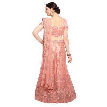 Women'S Coral Semi Stiched Embroidered Net Lehenga Choli 2