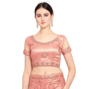 Women'S Coral Semi Stiched Embroidered Net Lehenga Choli 3