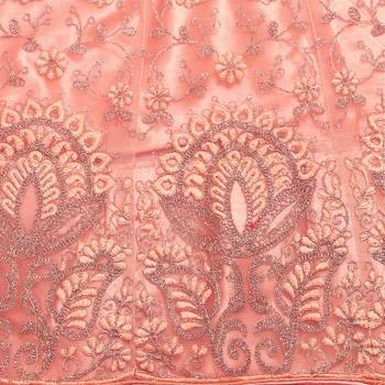 Women'S Coral Semi Stiched Embroidered Net Lehenga Choli 4