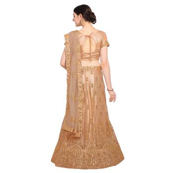 Women'S Peach Semi Stiched Embroidered Net Lehenga Choli 2