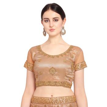 Women'S Peach Semi Stiched Embroidered Net Lehenga Choli 3