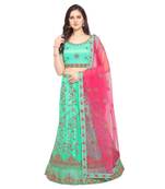Women'S Spring Green Semi Stiched Embroidered Net Lehenga Choli