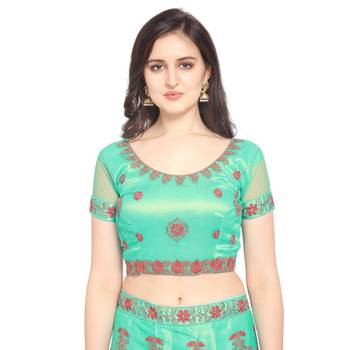 Women'S Spring Green Semi Stiched Embroidered Net Lehenga Choli 3
