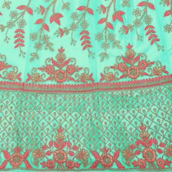 Women'S Spring Green Semi Stiched Embroidered Net Lehenga Choli 4