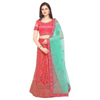 Women'S Pink Semi Stiched Embroidered Net Lehenga Choli 1