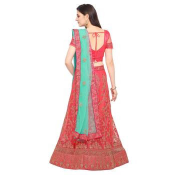 Women'S Pink Semi Stiched Embroidered Net Lehenga Choli 2