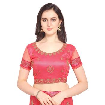 Women'S Pink Semi Stiched Embroidered Net Lehenga Choli 3