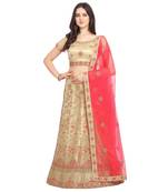 Women'S Beige Semi Stiched Embroidered Net Lehenga Choli