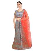 Women'S Grey Semi Stiched Embroidered Net Lehenga Choli