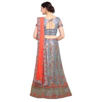 Women'S Grey Semi Stiched Embroidered Net Lehenga Choli 2