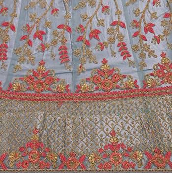 Women'S Grey Semi Stiched Embroidered Net Lehenga Choli 4