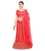 Women'S Coral Semi Stiched Embroidered Net Lehenga Choli