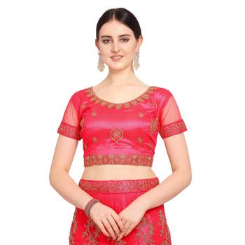 Women'S Coral Semi Stiched Embroidered Net Lehenga Choli 3