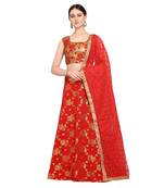 Women'S Red Semi Stiched Woven Jacquard Lehenga Choli